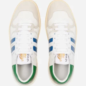 Lanvin Leather Clay Low Top Sneakers – White/Blue